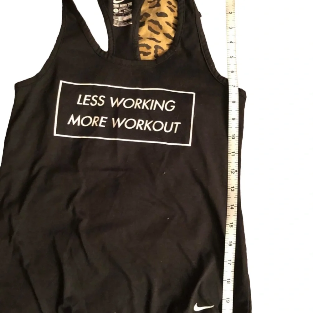 Nike size small black racerback tank”less working more working out “ graphics